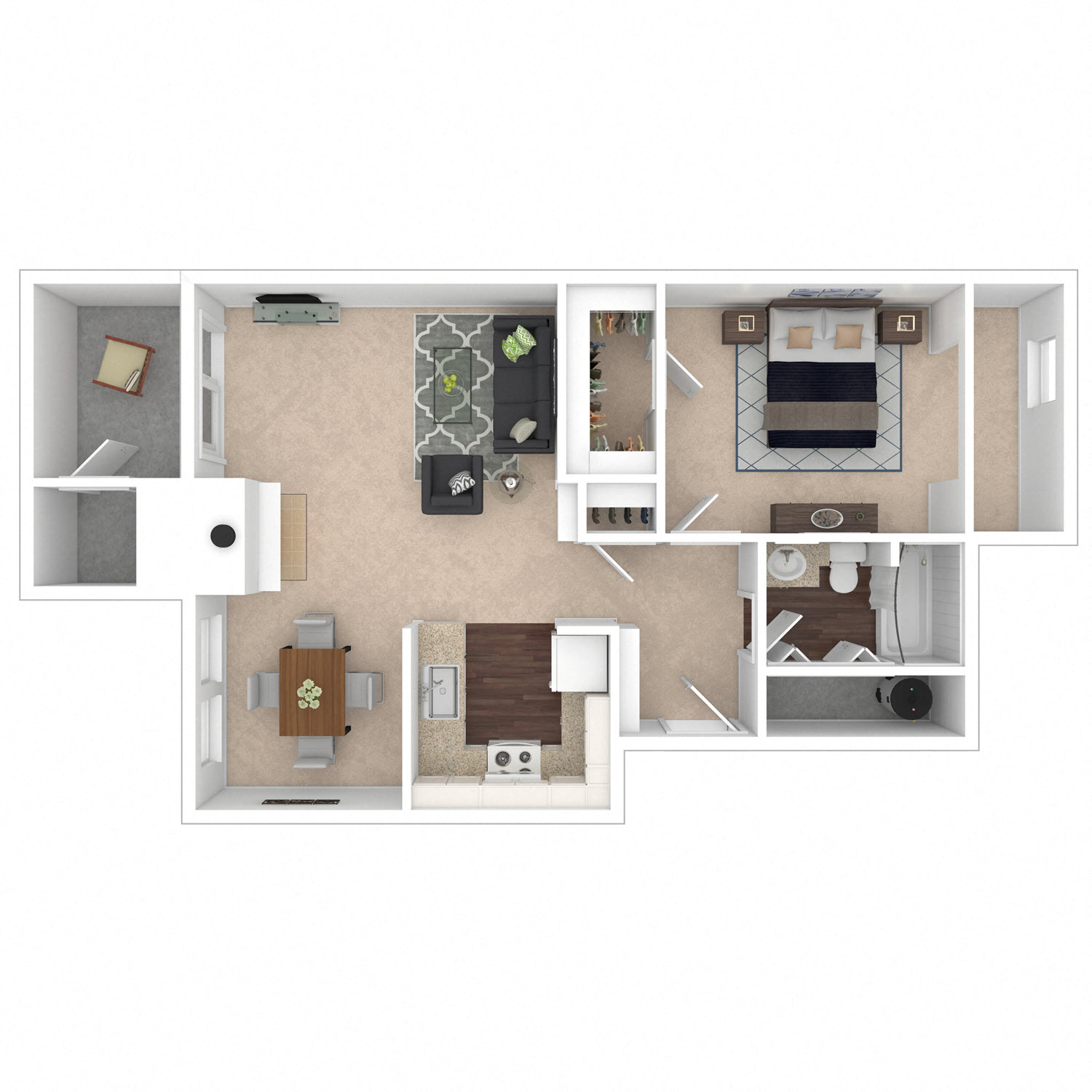 Floor plan for 1 bed, 1 bath, 661 sqft